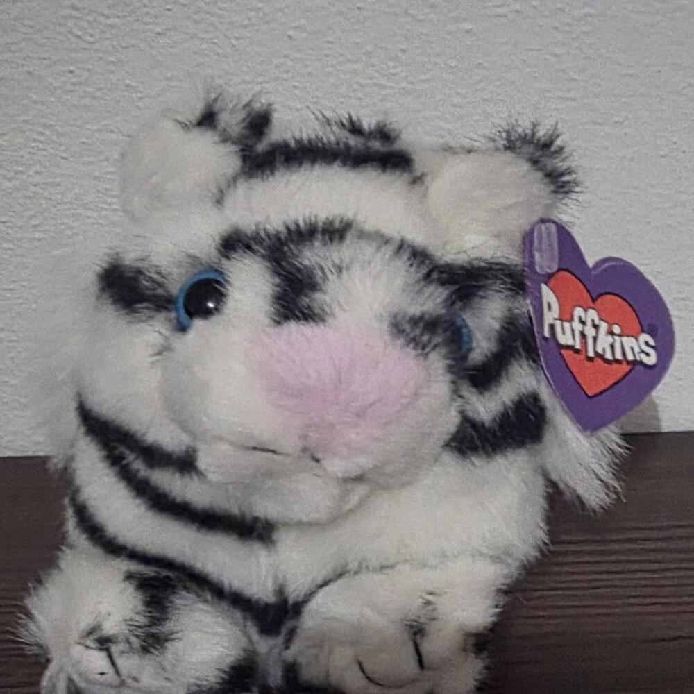 Puffkins white tiger plush with black stripes #tiger #plush